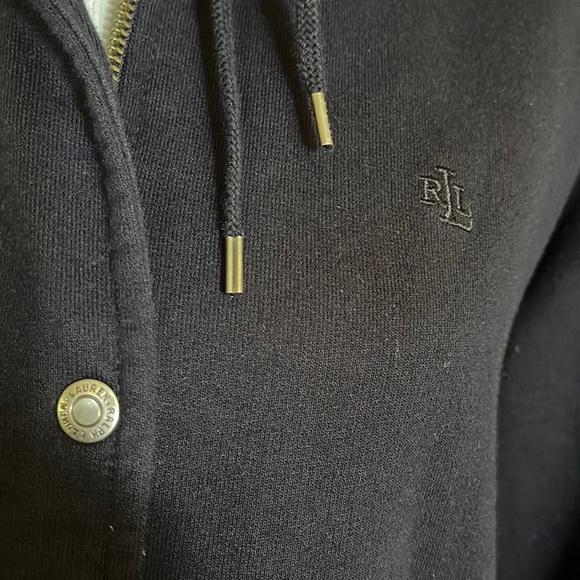 RALPH LAUREN Size Large Hoodie Sweatshirt Zip & Snap Dual Layer Striped Interior - Picture 15 of 16